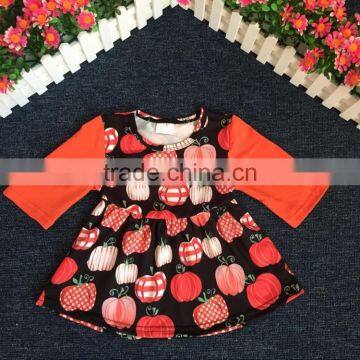 yiwu imported kids Halloween theme dress fashion girl pumpkin print frock