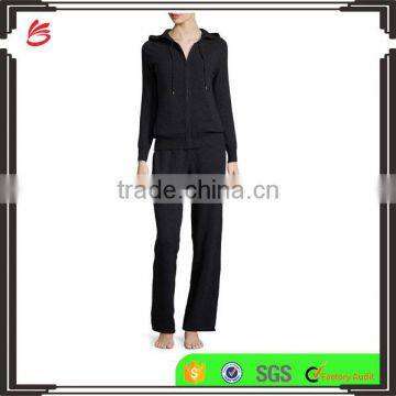 Women cashmere plain tracksuit jogging warm hood set