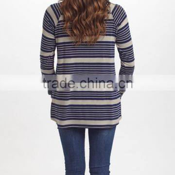 Hot Selling Navy Blue And Taupe Stripe Maternity Tee With Long Sleeve Maternity Tops Women Clothes WT80817-22 photo-2