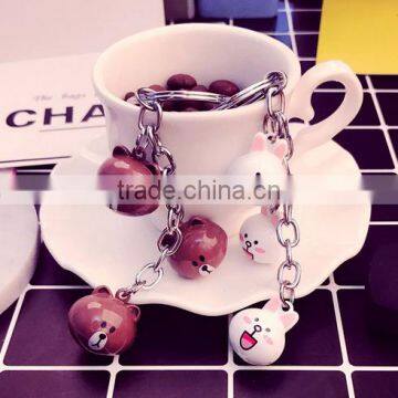 Hot card cartoon bear bell key ring cute handbags small rabbit bell pendant car key chain