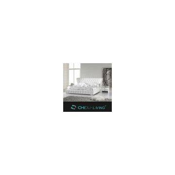 White Modern Leather Beds With Crystal, Wedding Bedroom Furniture, King Size Leather Bed Frame