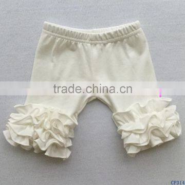 Solid white color soft cotton baby girls summer ruffle shorts boutique kids clothes short pants