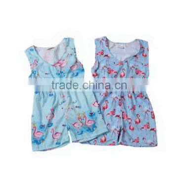 2017 good quality hot sale blue little girl flamingo print boutique romper cute style summer newborn jumpsuit bodysuit