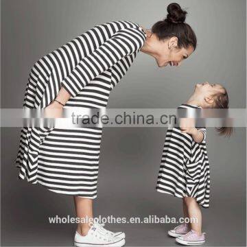 Fashion mom and kids couple look stripe family matching outfits