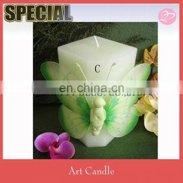 Green Nylon butterfly decorate bulk pillar candle