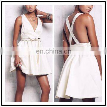 2016 Summer Crisscross Strap Bow Tie Applique Puffy Elegant Women White Standard Dancing Dresses NT6752