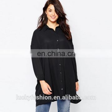 2016 Baiyimo 100% Cotton Big Bat Sleeve Plain Long Line Plus Size Women Custom Blouse