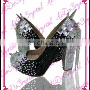 Aidocrystal 3inch women high heels black/sliver spikes & chain platform punk rock gothic Pump