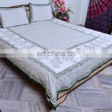 Floral Queen Size Bed Sheet Pure Cotton Fabric Bed Cover Jaipur Hand Block Printed Bedding 3 Pcs Bedspread photo-3
