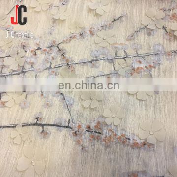 shaoxing textile plain flower embroidery silk print fabric for lady dress