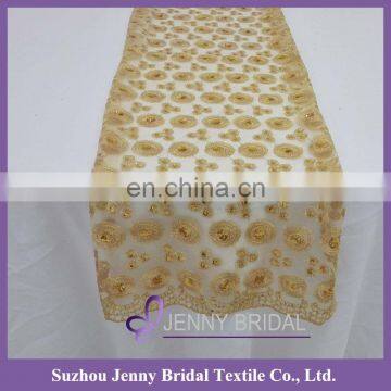 TR019A Jenny bridal gold sequin embroidered wedding table runners