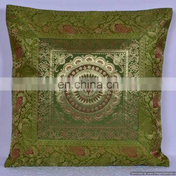 16" Indian Mandala Decorative Silk Brocade Cushion Cover Ethnic Sofa Decor Throw Pillow Cover Pillow Case Throw wholesale