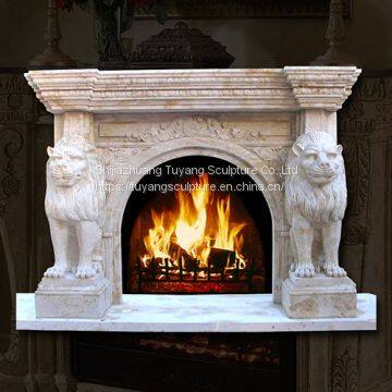 French Style Classic White Cherub Marble Fireplace Mantel With Angle Statue