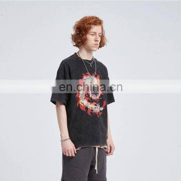 DiZNEW Custom Manufacturer Short Sleeve Black Mens Blank Acid Washed Fade T Shirt photo-3