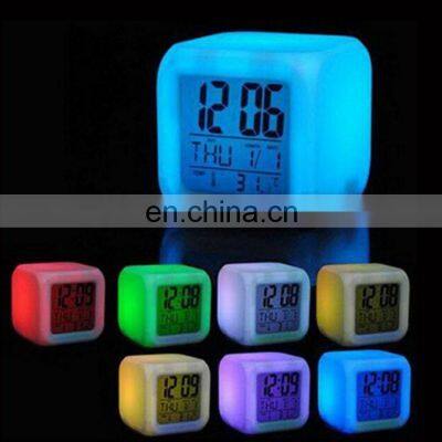 Dice Shape Small Square Cube Glowing LED 7 Colors Changing Home Desk Digital Alarm Clock photo-5