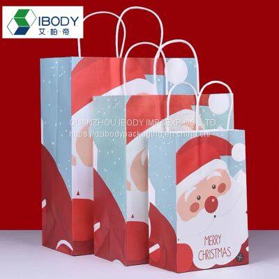 Recycled White Kraft Paper Santa Shopping Bag Gift Packaging Bag photo-3