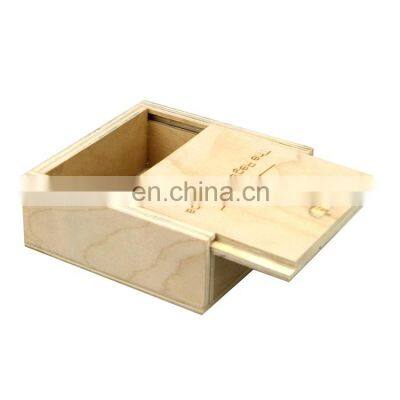 Vitalucks 10x10x3.8cm natural color small unfinished wooden boxes with sliding lid wholesale