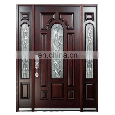 Luxury house entrance designs with art glass wooden exterior front door