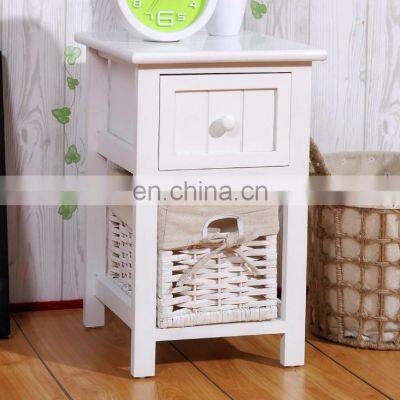 Solid Wood Bedside Table Fully Assembled Night Stand Light Weight With Basket