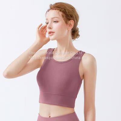 Summer YOGA Women's High Neck Longline Sports Bra Workout Yoga Bra Running Workout Tops photo-4