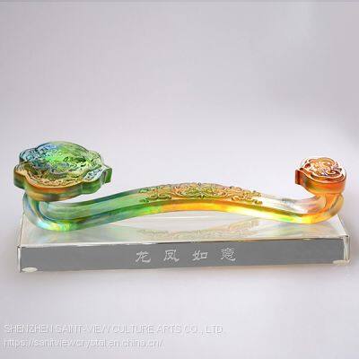 Crystal Glass Liuli Ruyi Dragon Phoenix Chinese Home Lucky Decor Style Wedding Gift