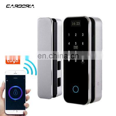 OEM Wholesale GL200 Touch Screen Fingerprint Sliding Glass tuya app Door Lock Electronic Biometric Office Glass Door Lock