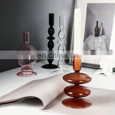 Скандинавский стеклянный держатель свечей с длинной ножкой, розовый кристаллический бужоар, стеклянные держатели свечей для украшения дома, интерьера photo-4