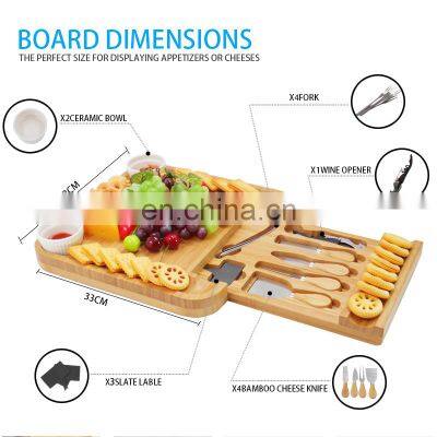 Bamboo Wooden Charcuterie Cheese Board Knife Set Platter With Slide-Out Drawers photo-4