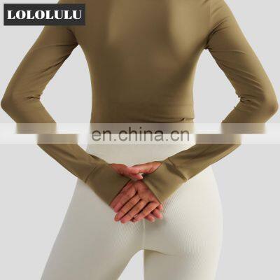 Full Zipper Women Yoga Jackets With Thumb Hole Custom Long Sleeve Sports Quick Dry Tops photo-2