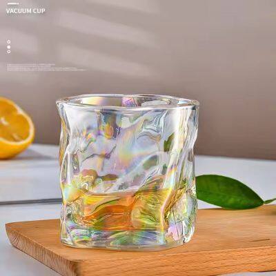 Wholesale Luxury Square Twisted Clear Amber And Grey Glass Cup With Gift Packaging