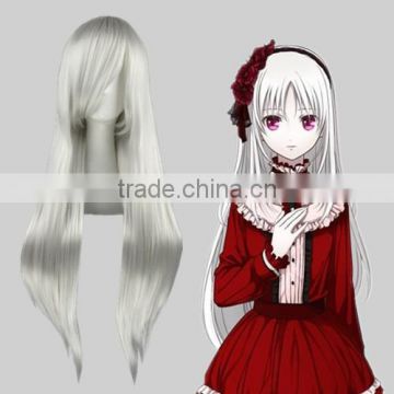 High Quality 80cm Long Straight FINAL FANTASY-Sephiroth Silvery White Synthetic Anime Wig Cosplay Hair Wig Party Wig