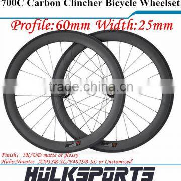 Road bicycle wheel 700c 60mm profile 25mm width carbon road bike clincher wheel carbon clincher wheel wheelset