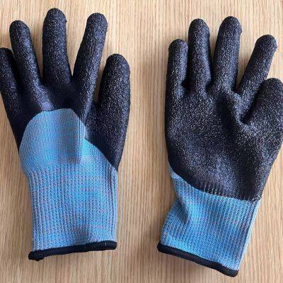 grey polyester 7 gauge knitted wrinkled latex palm coated safety work gloves