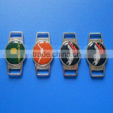 Metal Alloy Charms Jewelry Shoelace Buckle with Printing Logo Paster