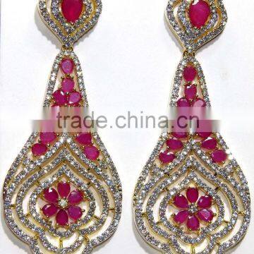 Gold Finish Ethnic Ruby Earring Jewelry design with Meenakari (Enamal) . 22 K Gold Plated Jewellery