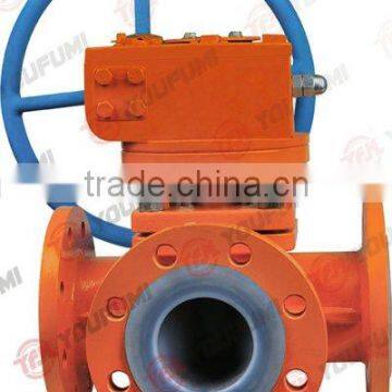 Steel PFA Lined Flange 3-way Ball Valve ANSI