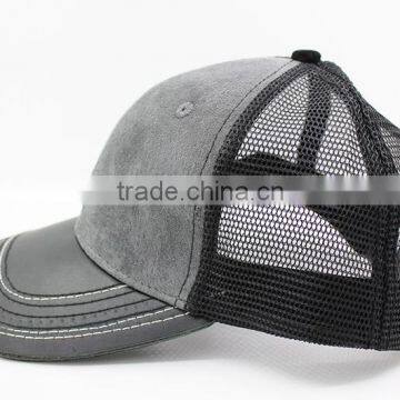 Leather Brim Grey Trucker Hats With High Quality photo-4