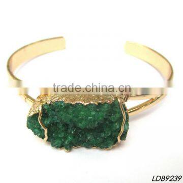 14K Gold Plated Agate Natural Druzy Stone Charm Bangle Bracelet Wholesale