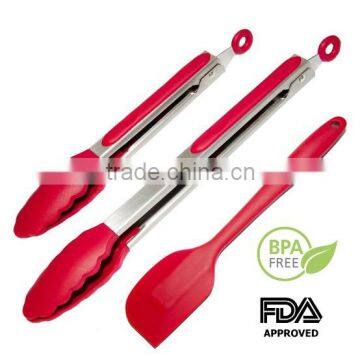 Silicone Kitchen Tongs 2 Pack 9 Inch/11 Inch includes a Silicone Scraper