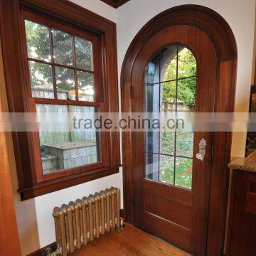 External solid wood entry doors with arched glass for backyard garden