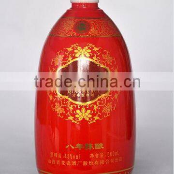 round and clear color bottle with red printing in 1.75l crystal glass bottle