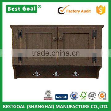 solid wood Storage Shelf with Doors and hooks