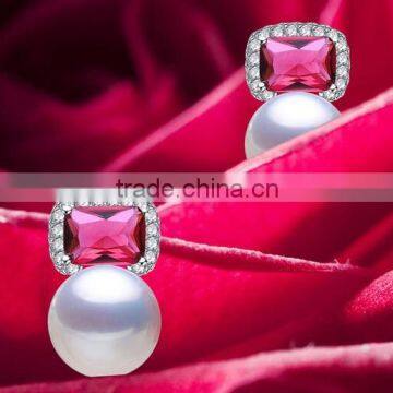 High Quality Earring Jewelry .925 Sterling Silver Genuine Red Stone Earrings photo-3