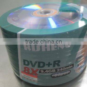 RISENG 8x 9.4GB 120MINs DS blank dvd manufacture/wholesale cd dvd printing spindle/double side and inkjet printing dvd supplying