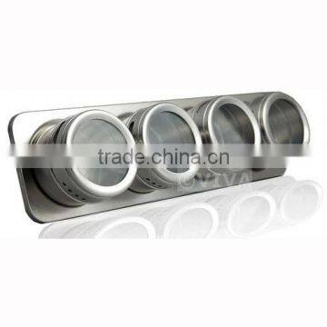 4 PIECE SPICE JAR STAINLESS STEELSPICE HERB MAGNETIC HOLDER RACK