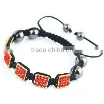 Red square pave beaded shamballa bracelet