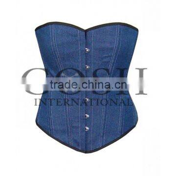 Overbust corset in blue jeans cotton Ci-1002