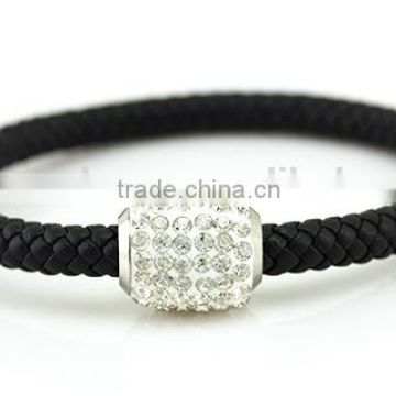 Champagne Crystal on Genuine Leather Round Bracelet for Women New Charm Jewelry