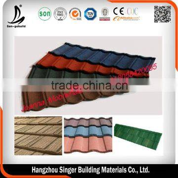 Zinc Supplier Green Unfade Durability steel Material and Stone coated steel roof tile in Zhejiang