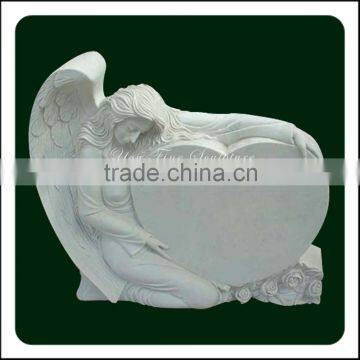 White Marble Angel Heart Shaped Cemetery Monuments